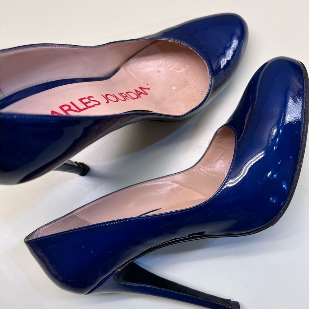 Charles Jourdan Blue Patent Leather Stiletto Heels